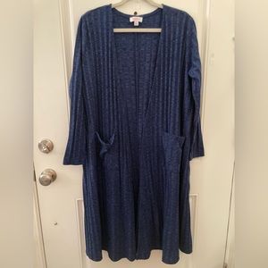 LuLaRoe Sarah Ribbed Long Sleeve Duster Cardigan Solid Blue Large
